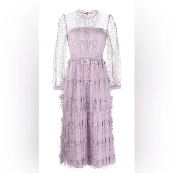 Self-Portrait | Dresses | Self Portrait Lace Lilac Tiered Midi Dress |  Poshmark
